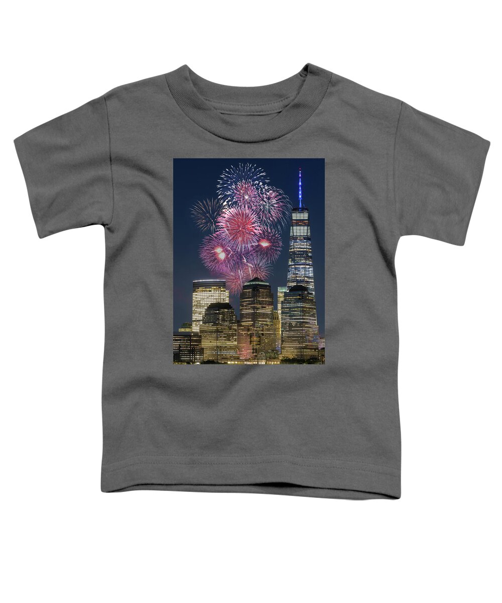 Fireworks Toddler T-Shirt featuring the photograph WTC NYC Fireworks by Susan Candelario