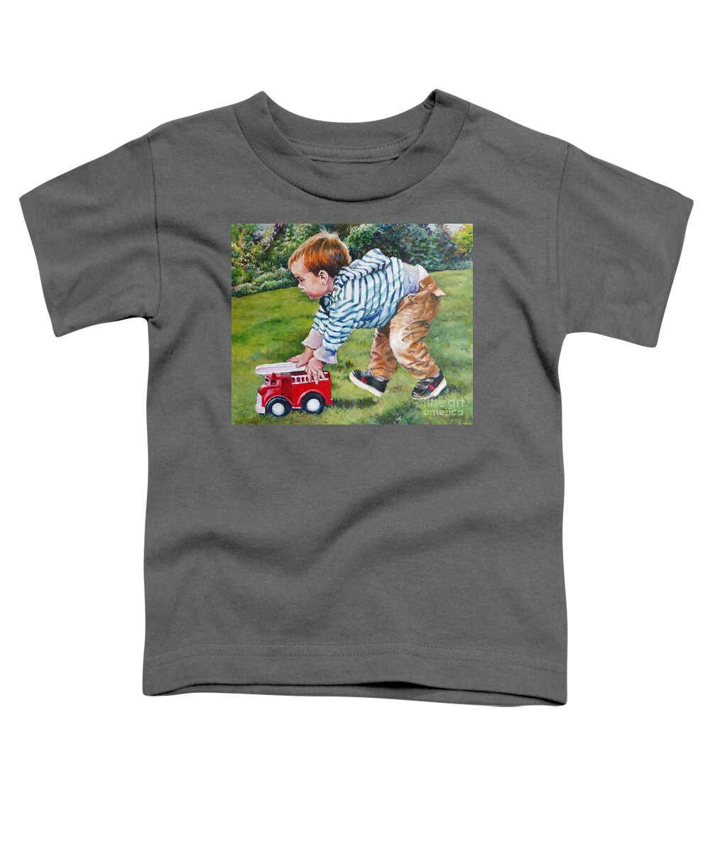 Child Toddler T-Shirt featuring the painting Zoom Zoom...to the Rescue by Merana Cadorette