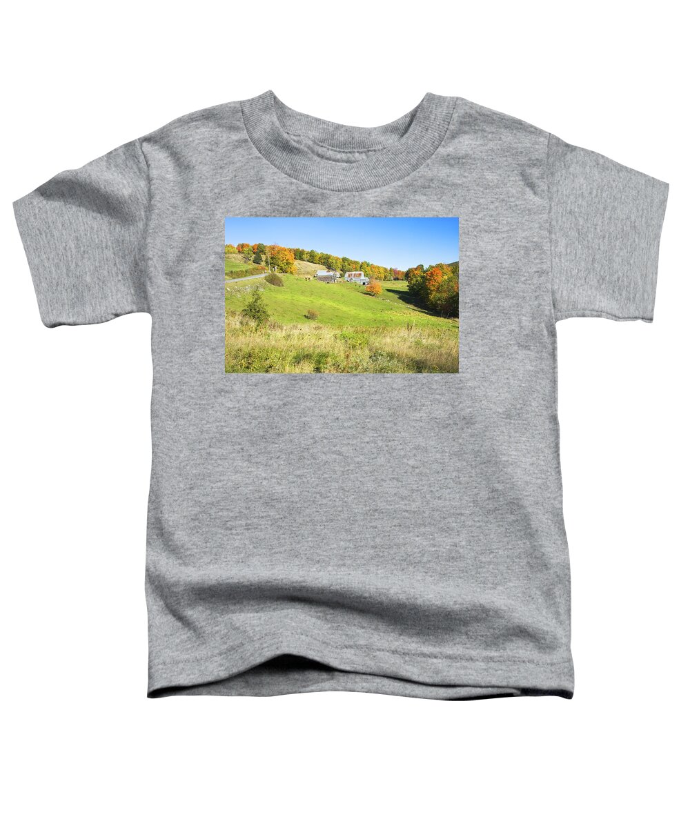 Farm Toddler T-Shirt featuring the photograph Maine Farm On Side Of Hill In Autumn by Keith Webber Jr