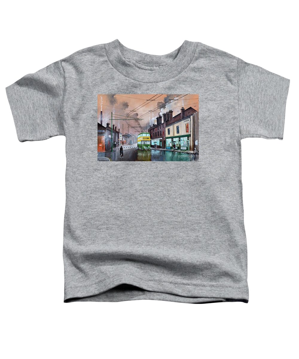 England Toddler T-Shirt featuring the painting The Last Trolley Bus - England by Ken Wood