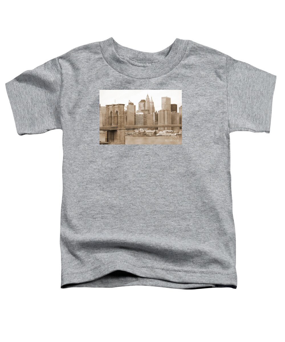 Bw Toddler T-Shirt featuring the photograph Brooklyn Bridge and Manhattan vintage #3 by RicardMN Photography