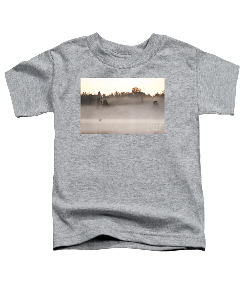 Cascade Mountain Range Toddler T-Shirt featuring the photograph Fisherman In Boat, Lake Cassidy #4 by Jim Corwin