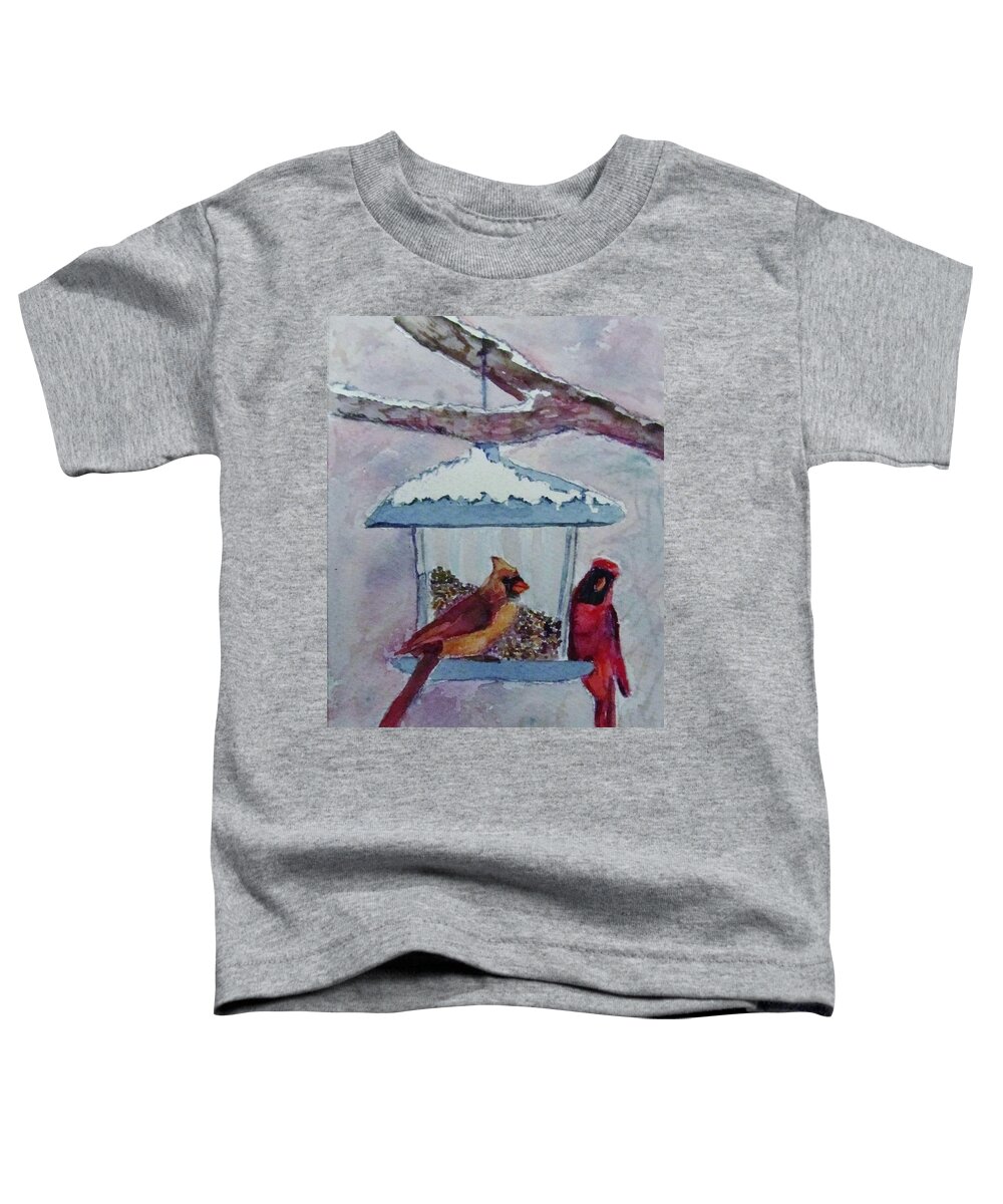 Bird Toddler T-Shirt featuring the painting A Cardinal Pair by Jeannie Allerton