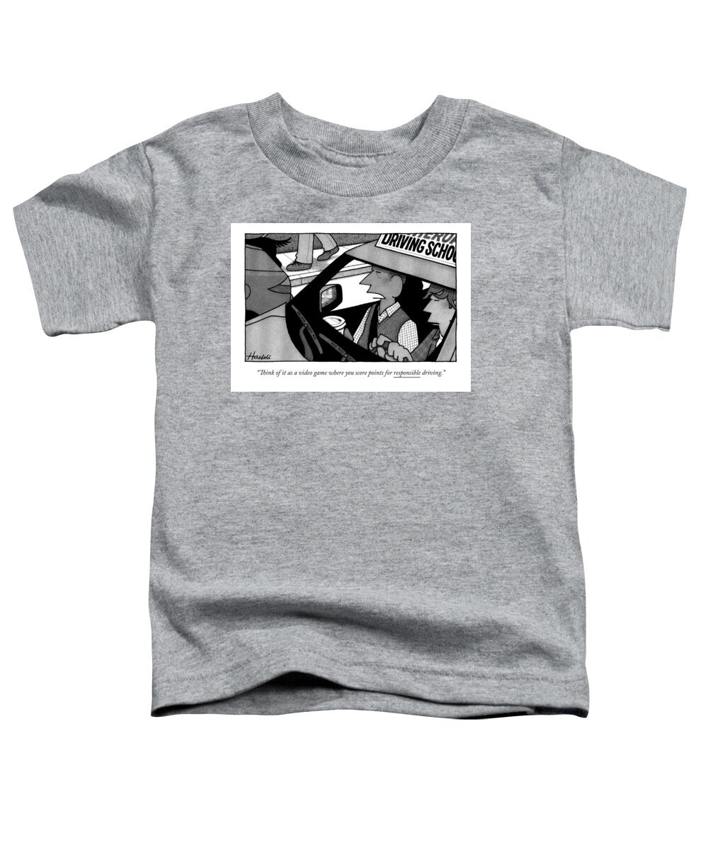 Video Game Toddler T-Shirt featuring the drawing A Driver's Ed Teacher Speaks To His Student by William Haefeli