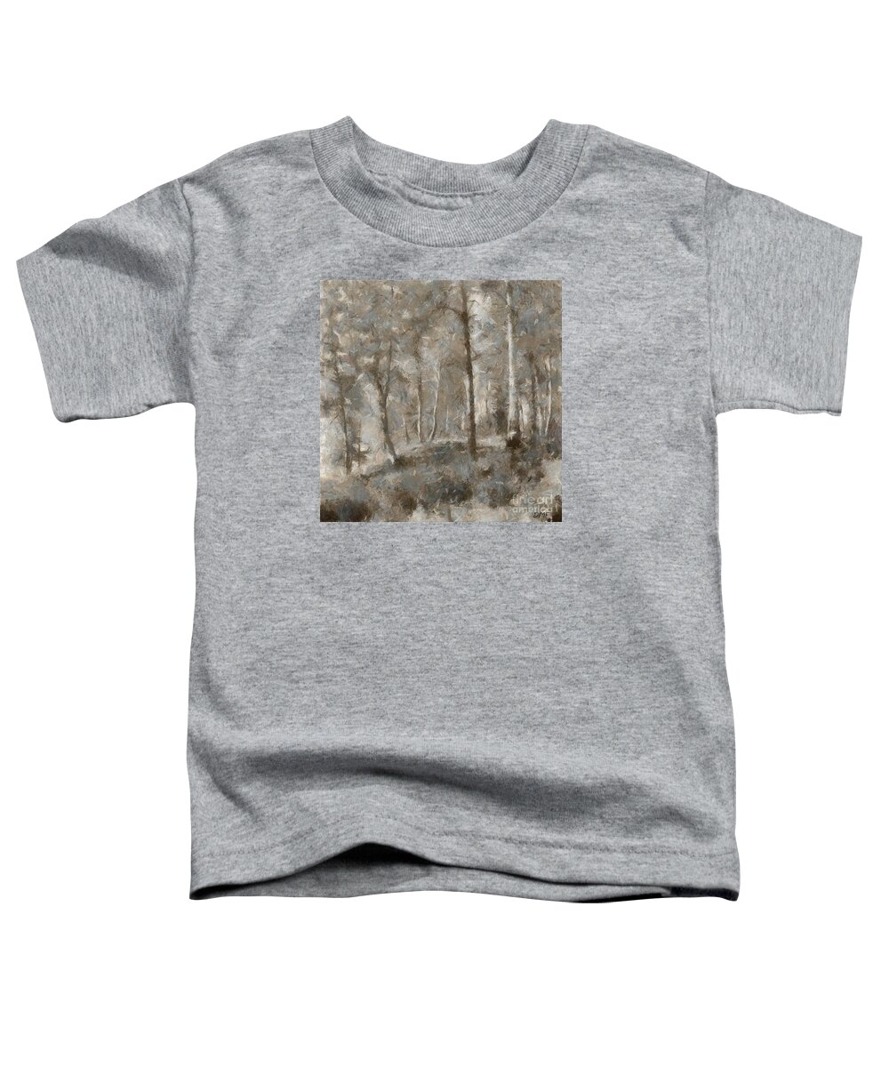 Landscape Toddler T-Shirt featuring the mixed media A Foggy Morning In November by Dragica Micki Fortuna