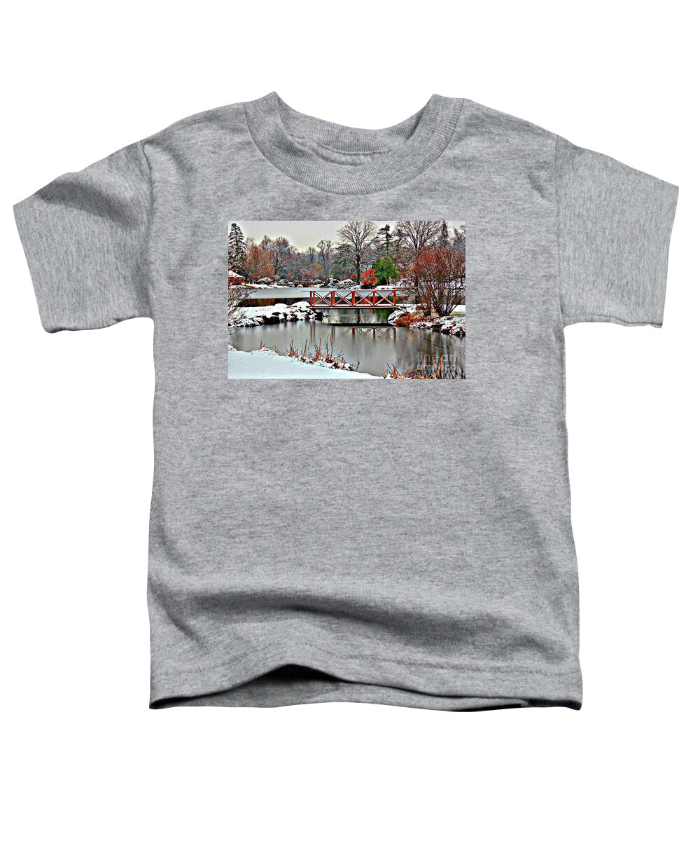 Winter Toddler T-Shirt featuring the photograph A Light Dusting Of Snow by Judy Palkimas