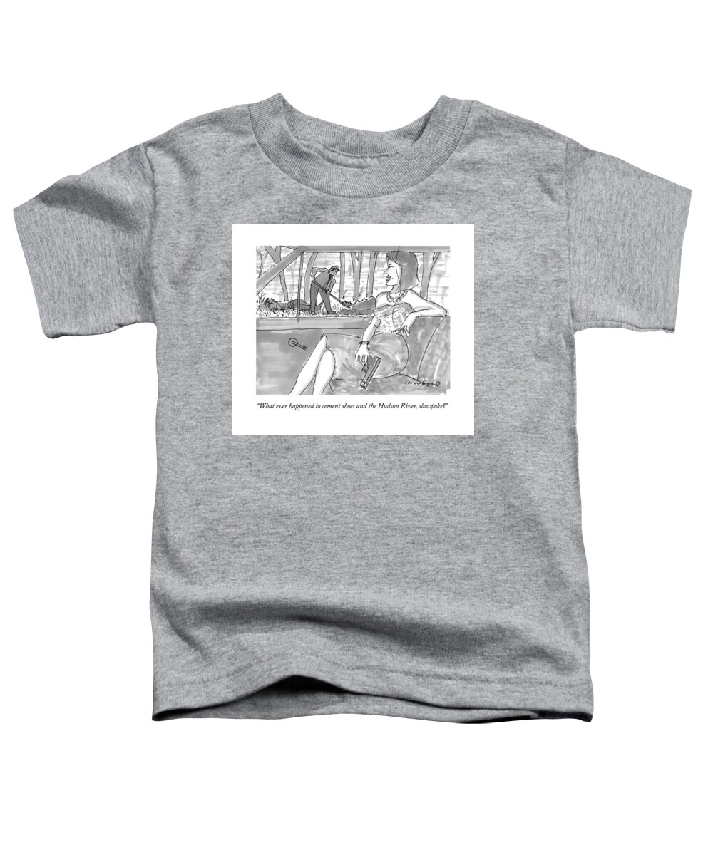 Burying Bodies Toddler T-Shirt featuring the drawing A Woman With A Gun Waits In The Car As A Man by Michael Crawford