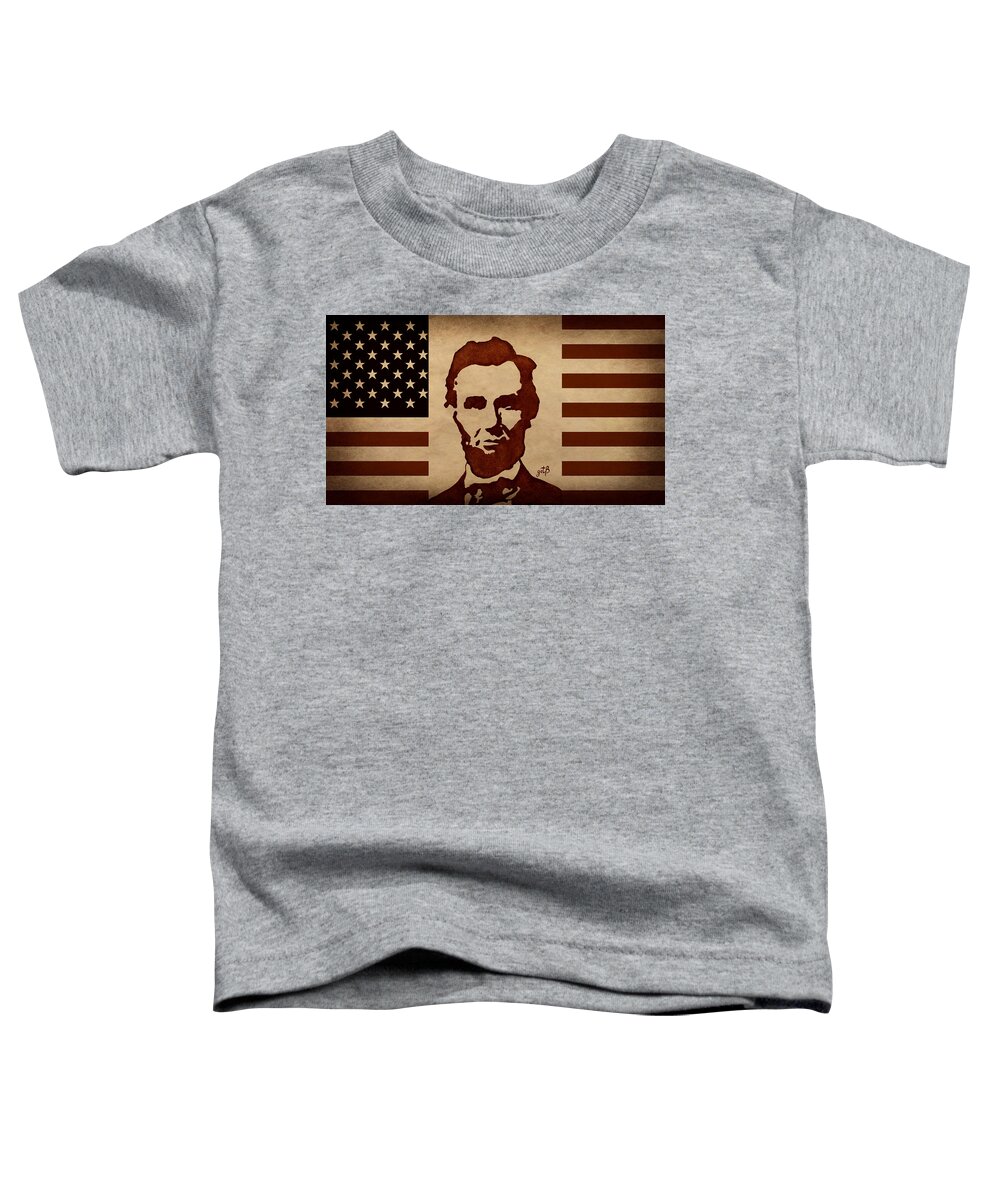 Vintage Dollar Bill Toddler T-Shirt featuring the painting Abraham Lincoln USA Flag by Georgeta Blanaru