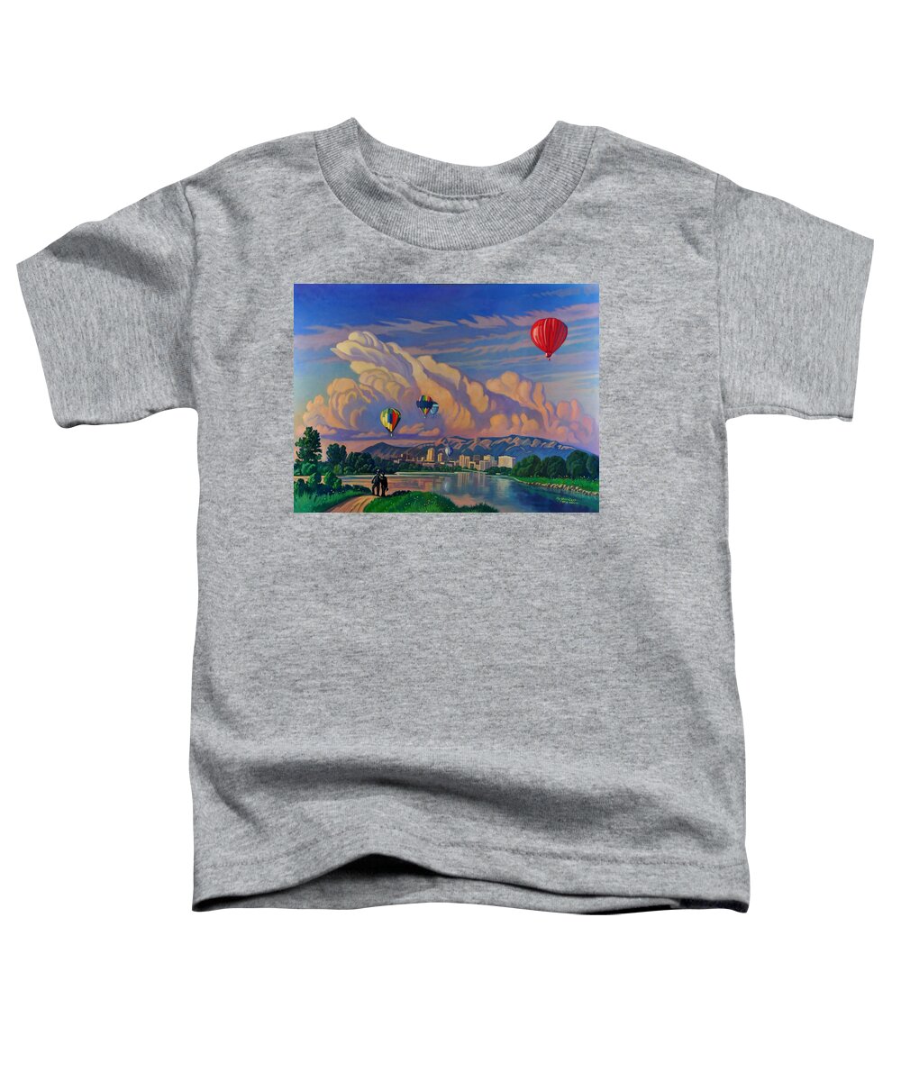 Taos Toddler T-Shirt featuring the painting Ballooning on the Rio Grande by Art West