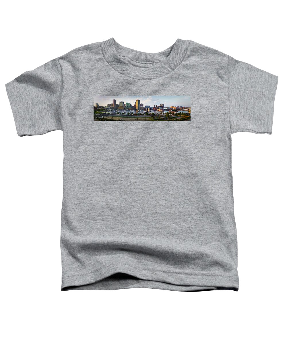 Baltimore Skyline Toddler T-Shirt featuring the photograph Baltimore Harbor Skyline Panorama by Susan Candelario
