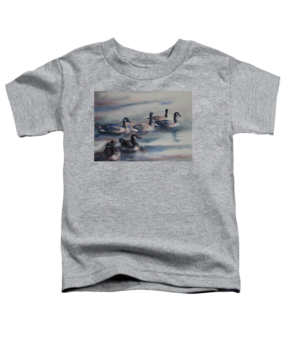 Canada Geese Toddler T-Shirt featuring the painting Bachelor Party by Ruth Kamenev