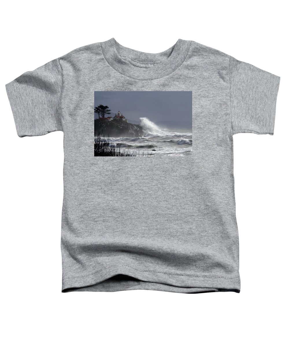 Battery Point Lighthouse Toddler T-Shirt featuring the photograph Battery Point Storm by Betty Depee