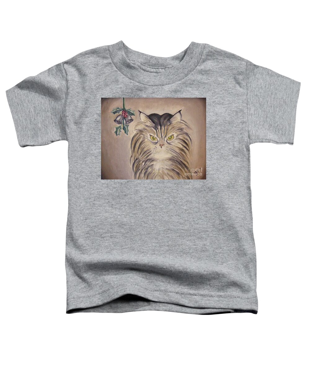 Cat Toddler T-Shirt featuring the painting Belle with Silver Bells by Victoria Lakes