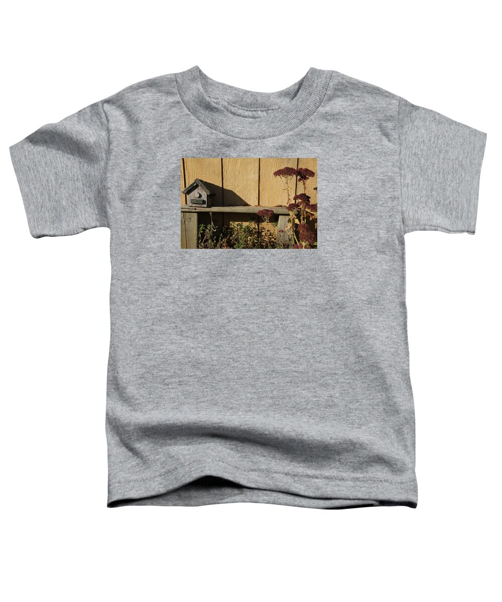 Bird House Toddler T-Shirt featuring the photograph Bird House on Bench by Valerie Collins
