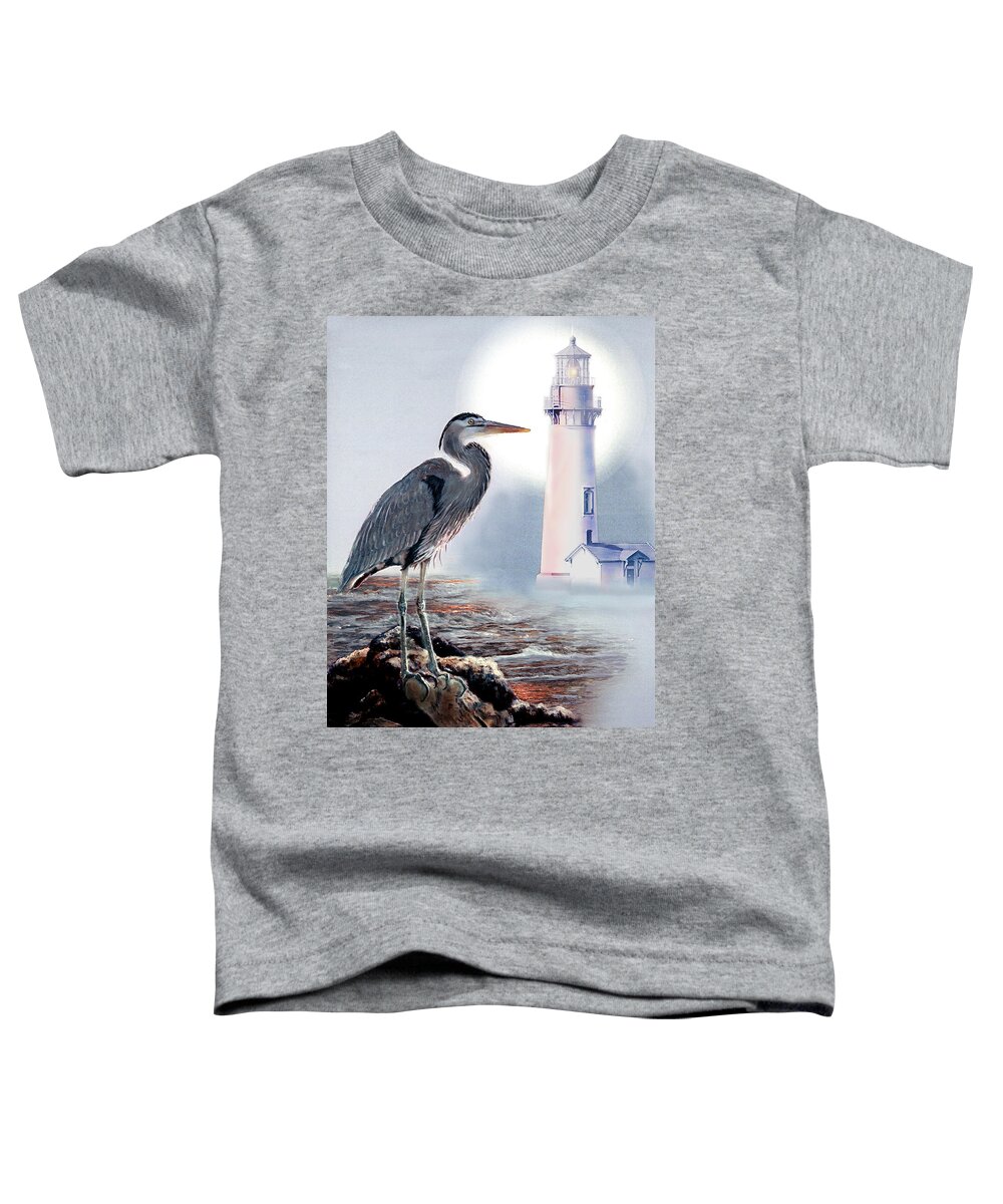  Architecture Toddler T-Shirt featuring the painting Blue heron In the circle of light by Regina Femrite