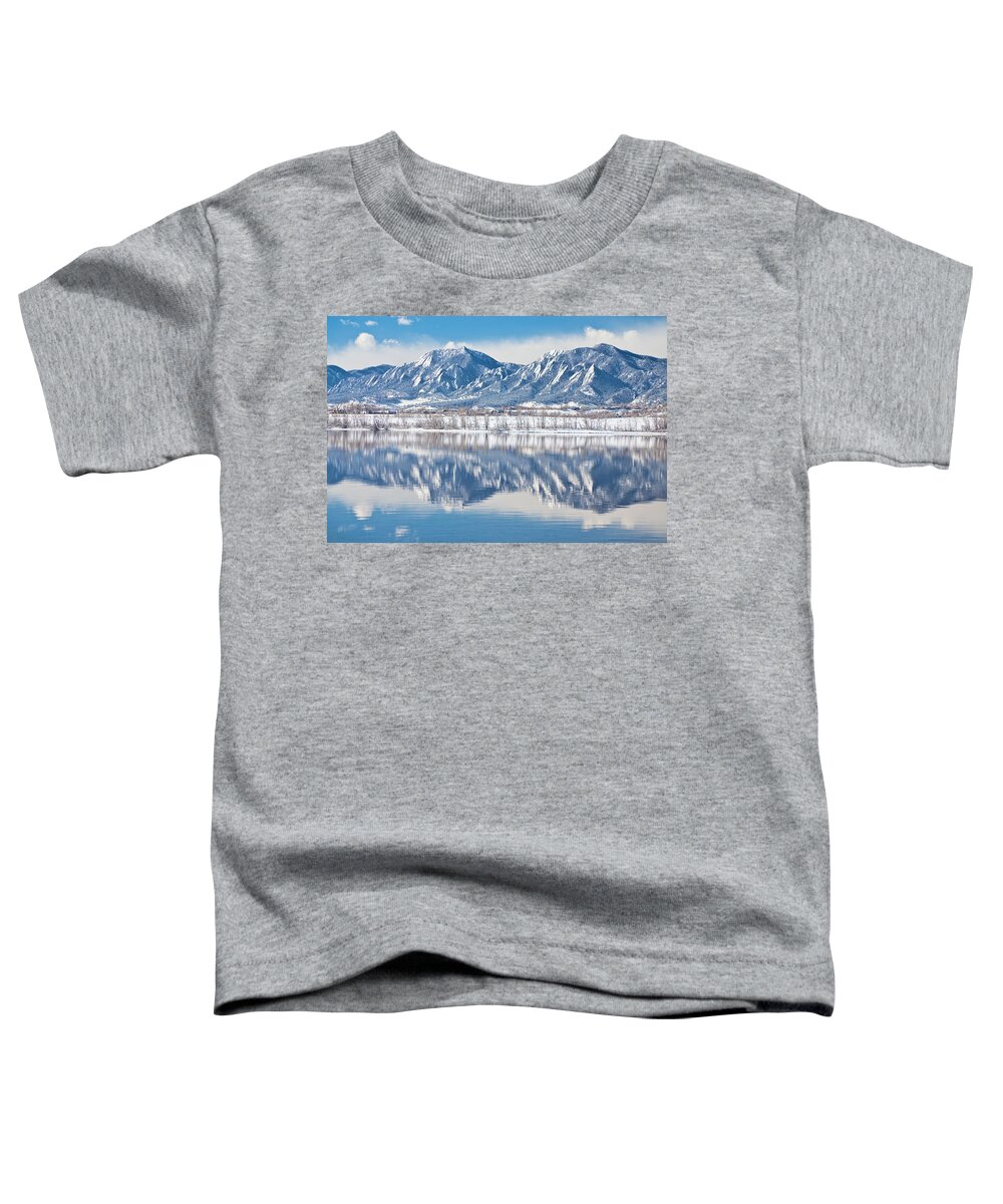 Winter Toddler T-Shirt featuring the photograph Boulder Reservoir Flatirons Reflections Boulder Colorado by James BO Insogna
