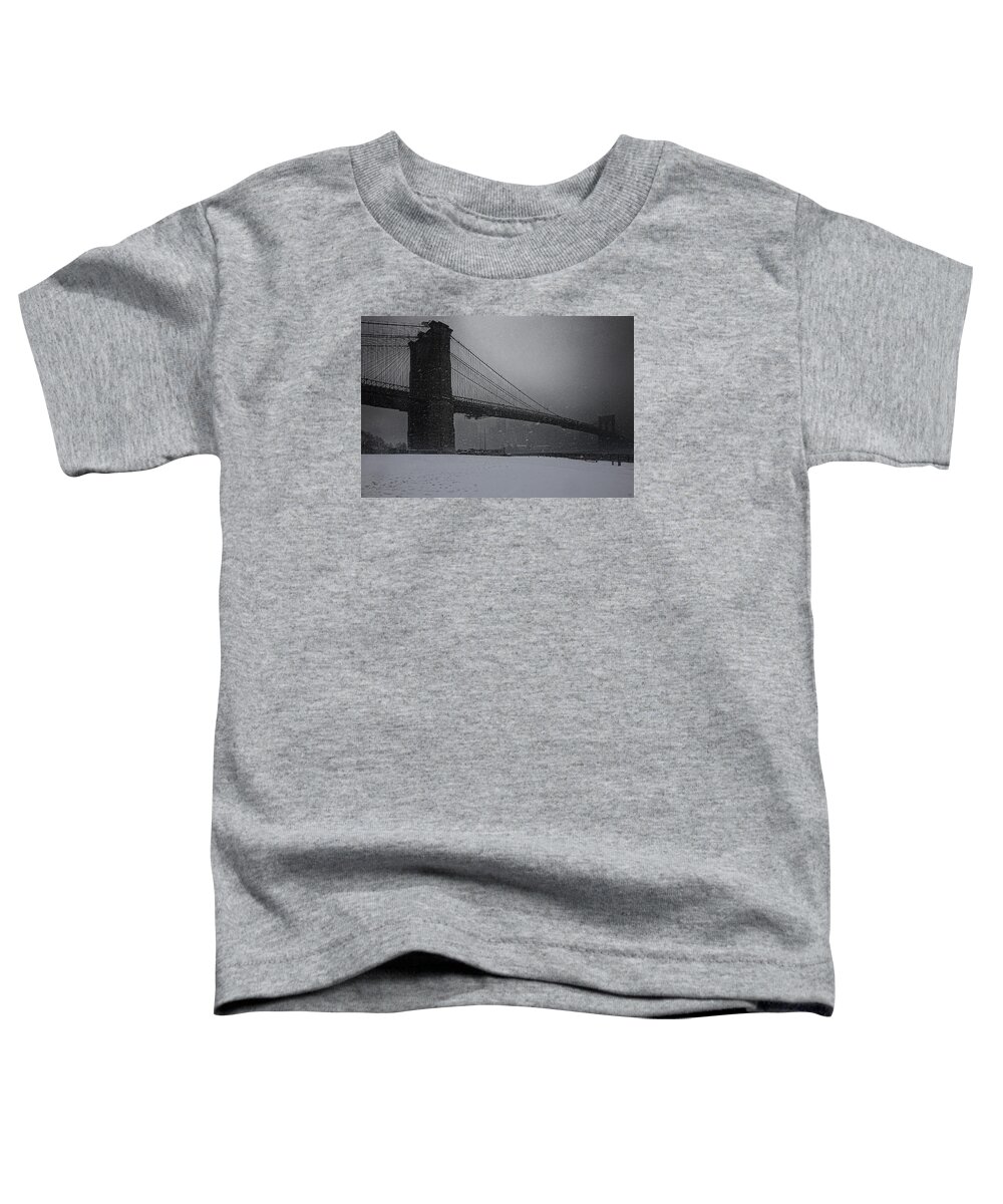 Blizzard Toddler T-Shirt featuring the photograph Brooklyn Bridge Blizzard by Chris Lord