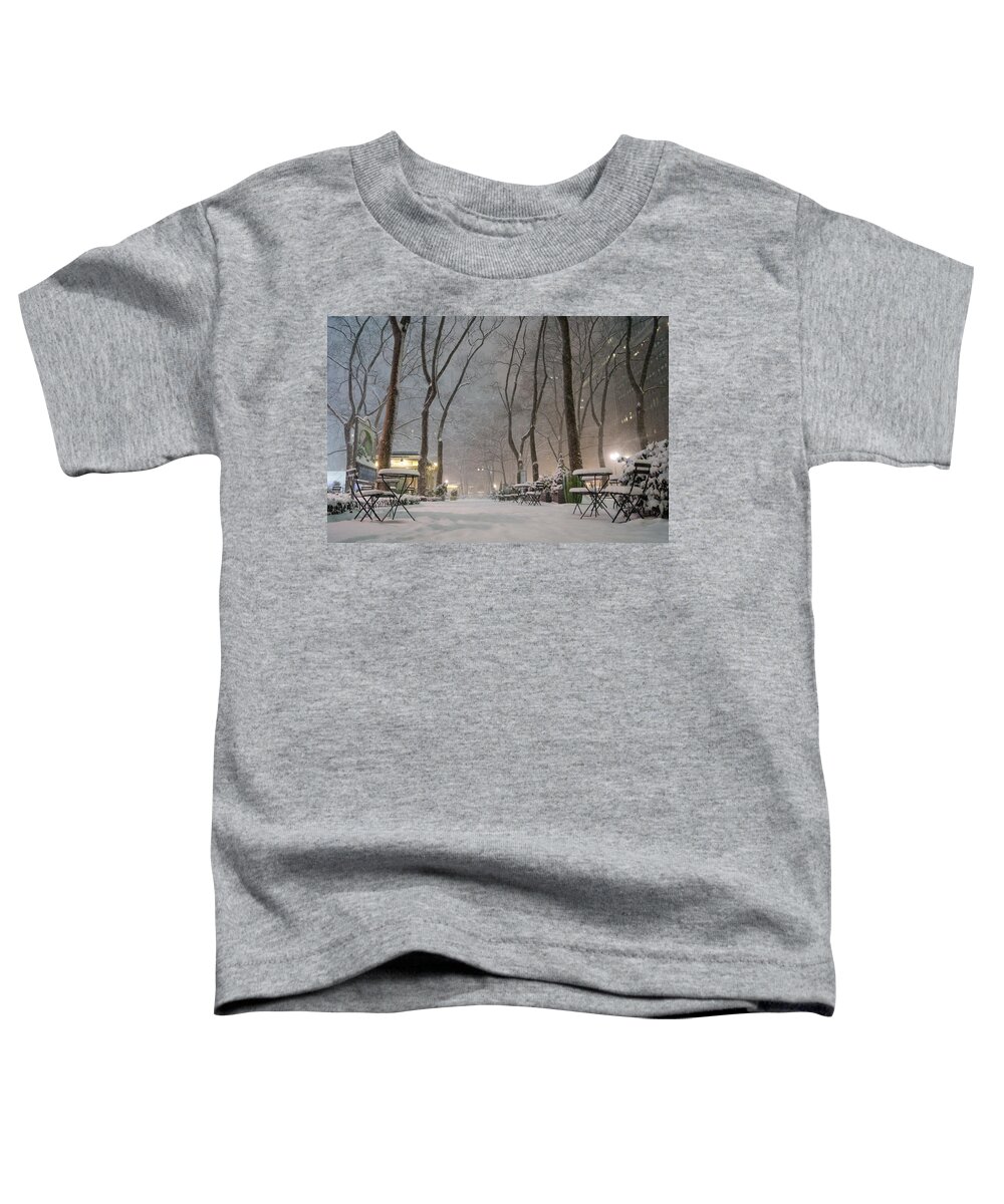 Nyc Toddler T-Shirt featuring the photograph Bryant Park - Winter Snow Wonderland - by Vivienne Gucwa