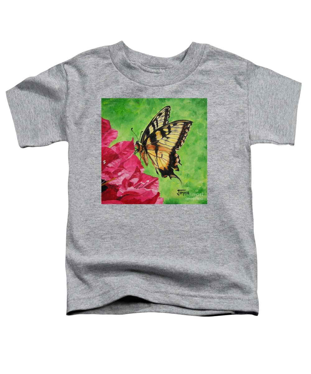 Butterfly Toddler T-Shirt featuring the painting Butterfly on Bougainvillea by Jimmie Bartlett