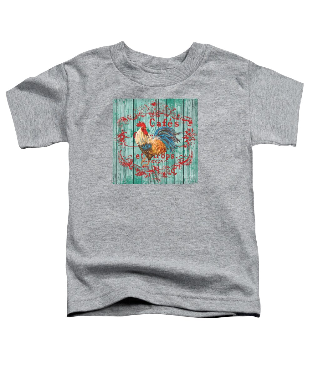 Rooster Toddler T-Shirt featuring the painting Cafe Rooster on Aqua by Jean Plout
