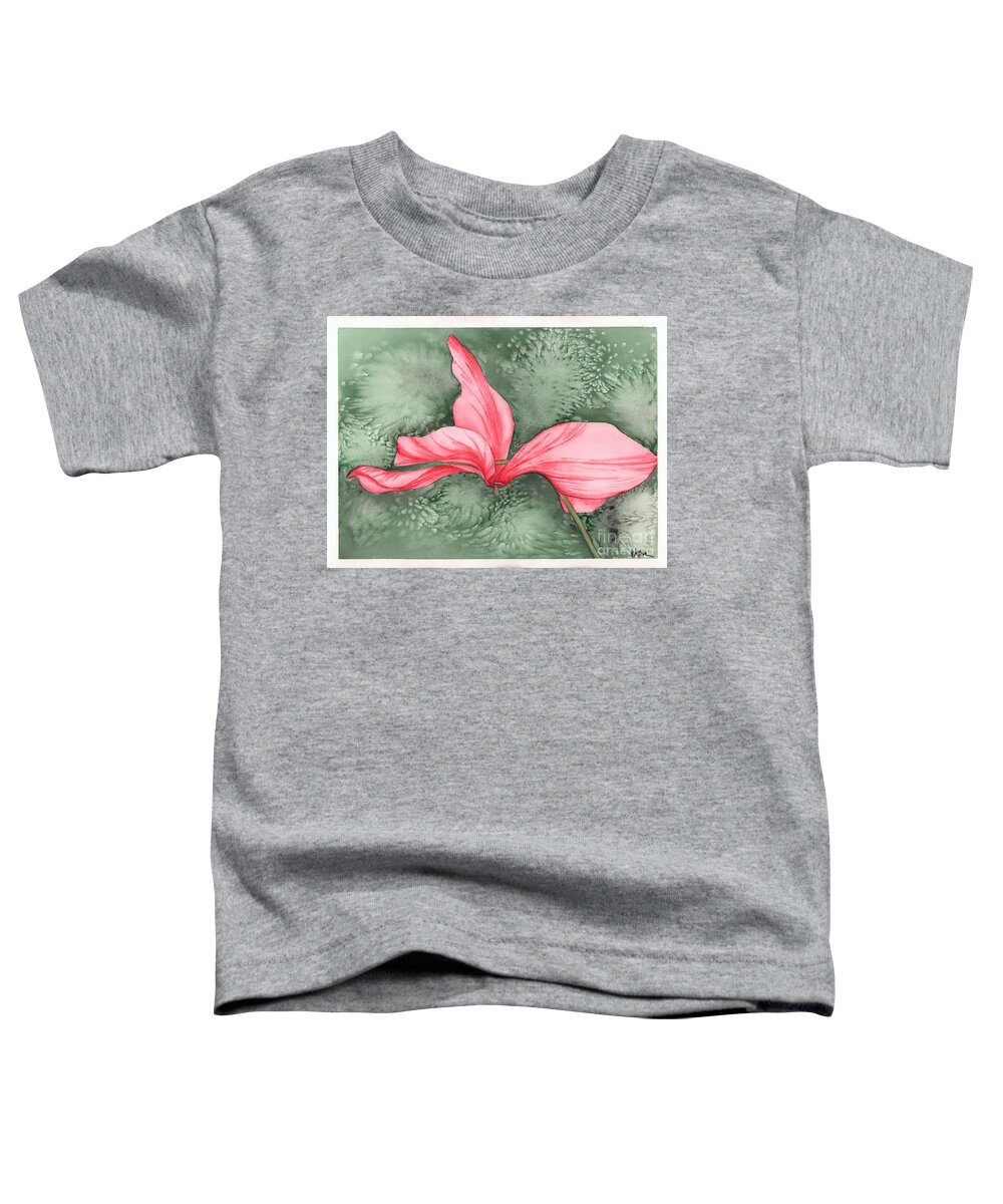 Cyclamen Toddler T-Shirt featuring the painting Candy Cane Cyclamen by Hilda Wagner