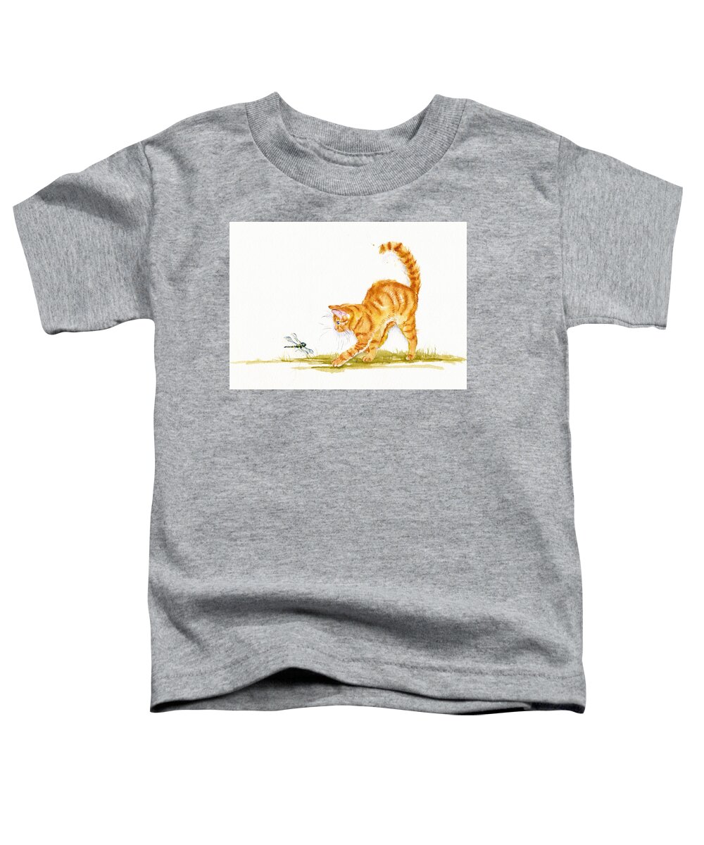 Cat Toddler T-Shirt featuring the painting Chasing the Dragon - Ginger Cat by Debra Hall