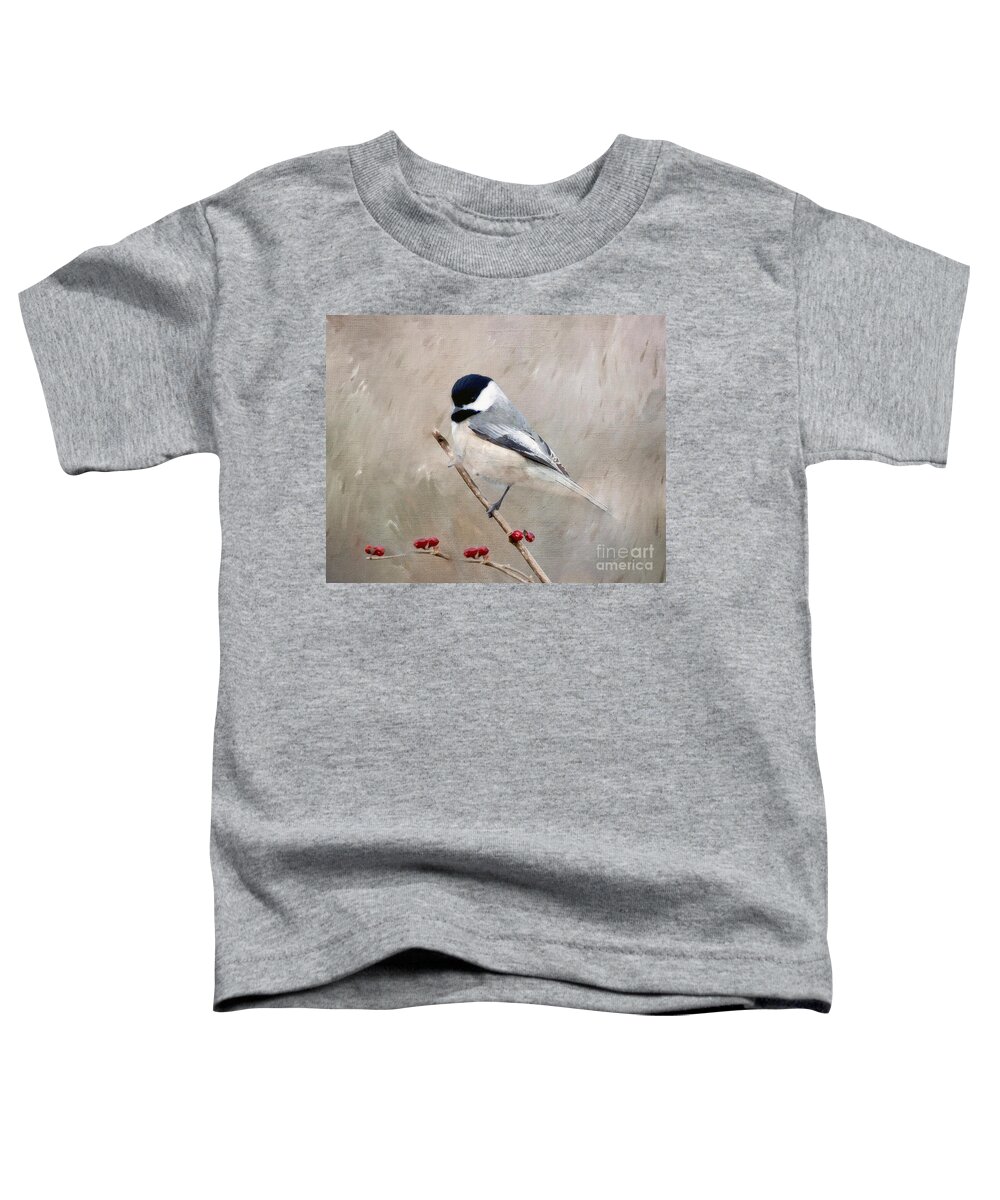 Chickadee Toddler T-Shirt featuring the photograph Chickadee and Berries by Kerri Farley