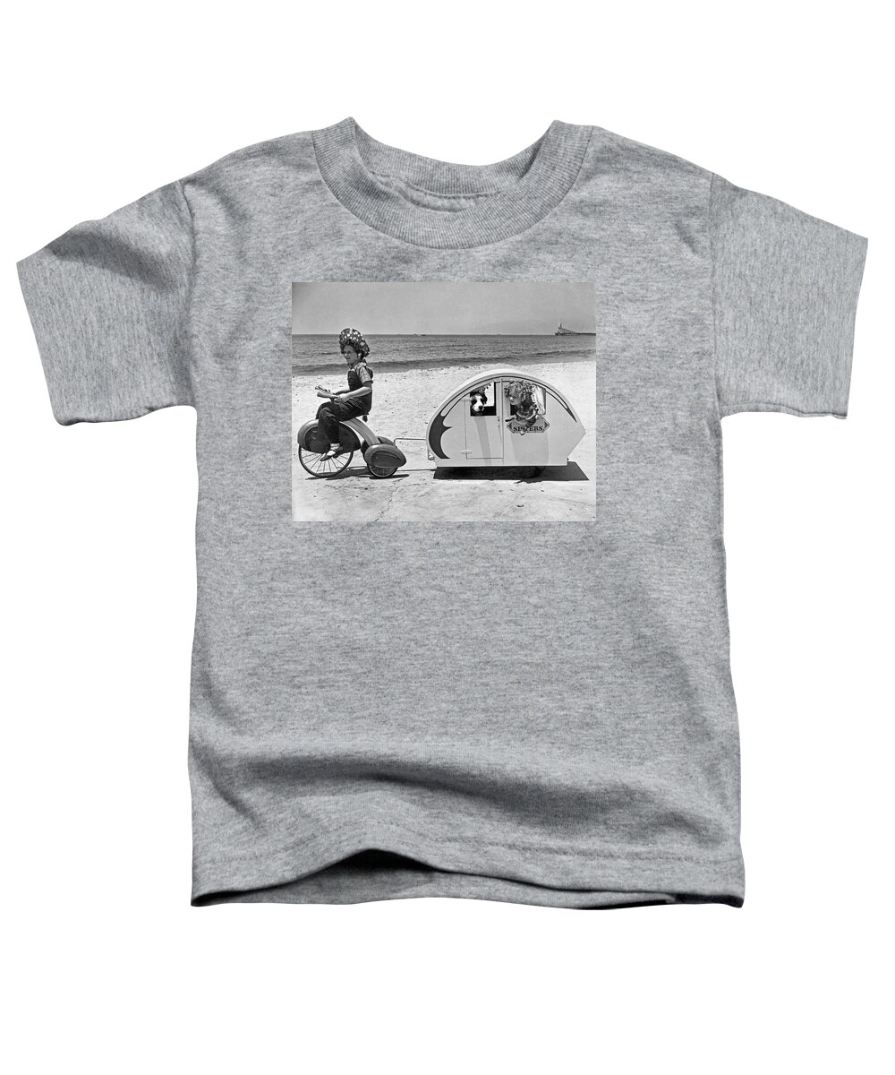 1938 Toddler T-Shirt featuring the photograph Children Beach Tour by Underwood Archives
