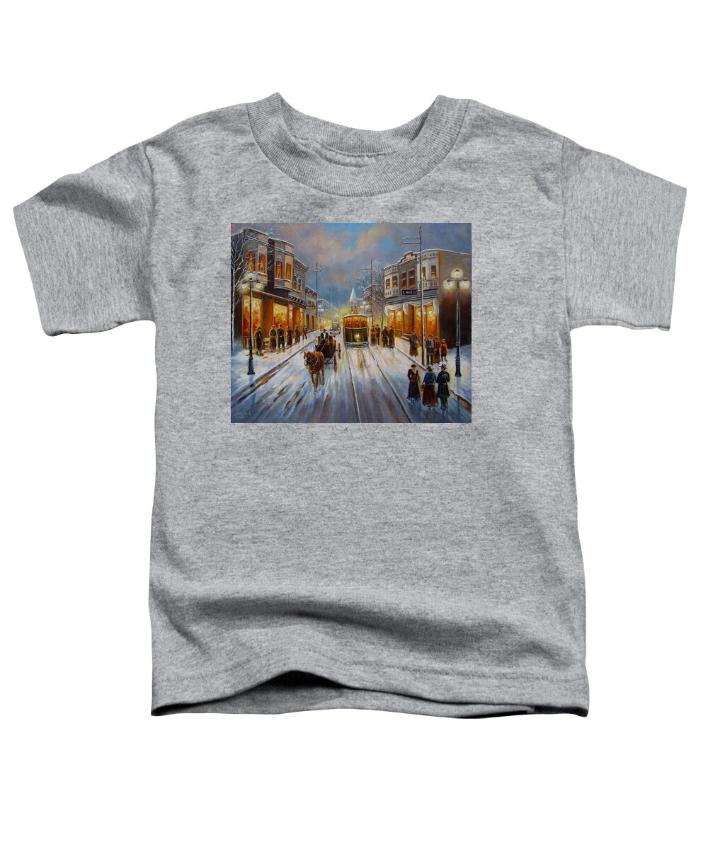 Oil Painting Toddler T-Shirt featuring the painting Christmas atmosphere in a Small town America in 1900 by Regina Femrite