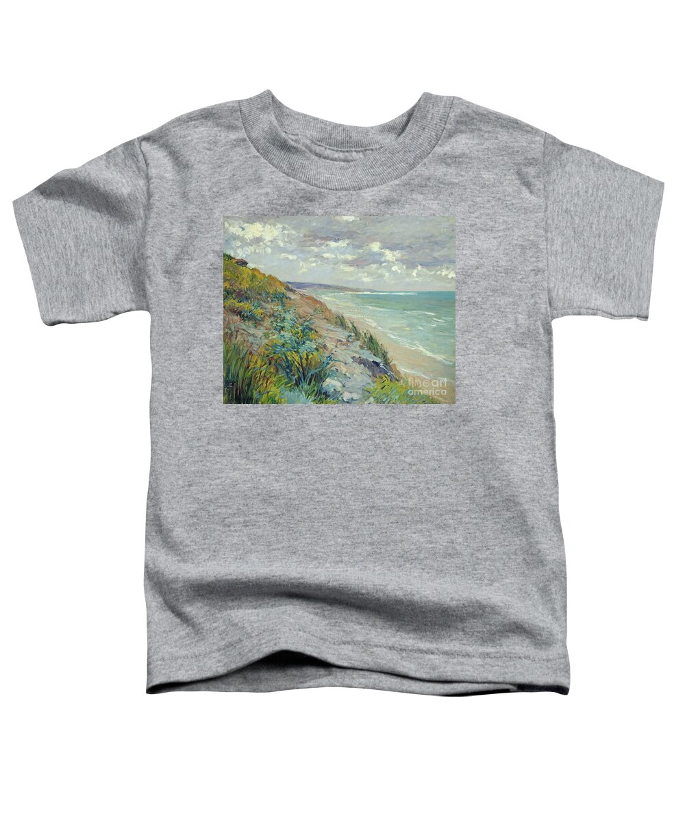 Beach Toddler T-Shirt featuring the painting Cliffs by the sea at Trouville by Gustave Caillebotte