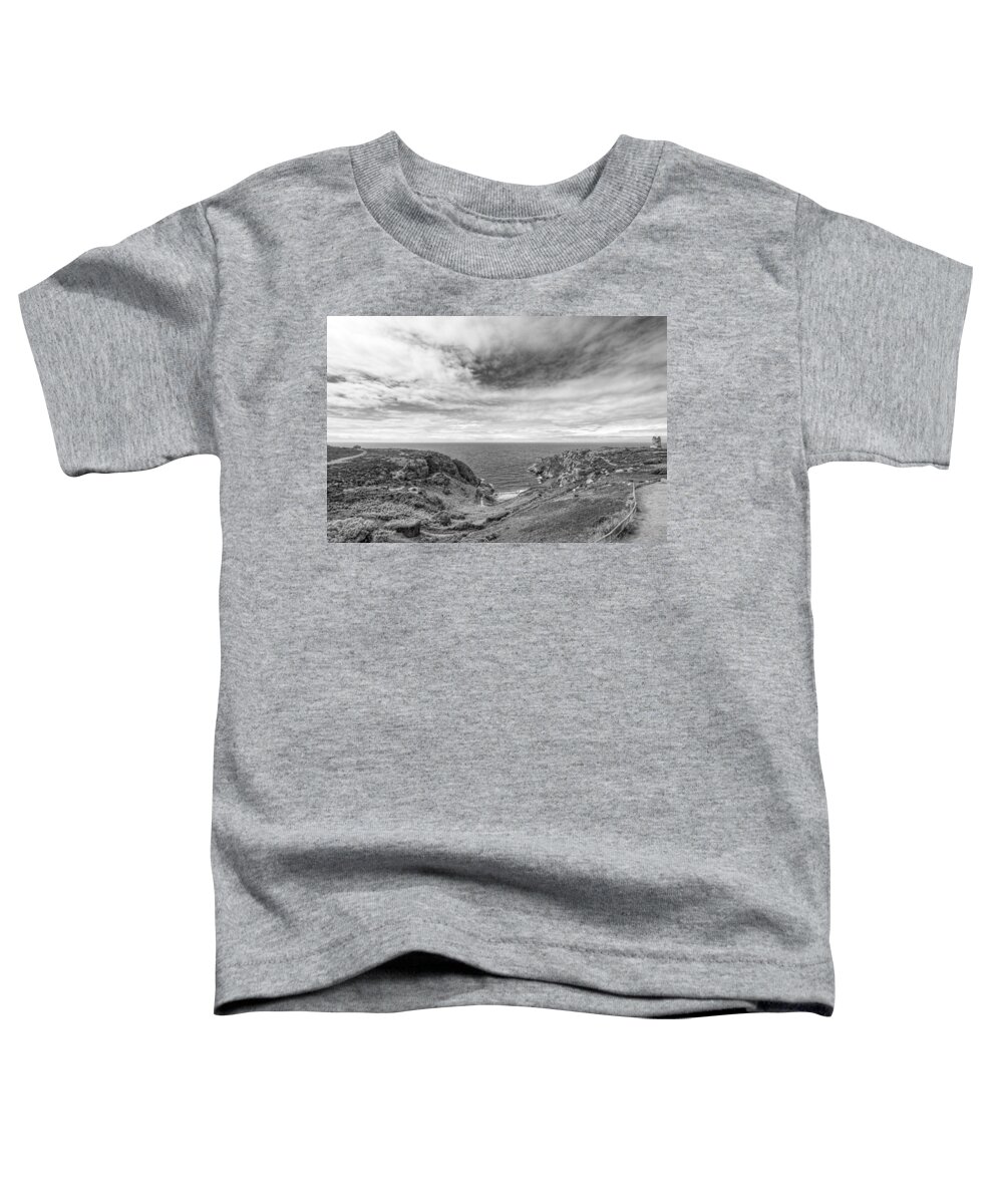 Black And White Landscape Toddler T-Shirt featuring the photograph Cloudscape Over Corbiere Coastline BW by Gill Billington
