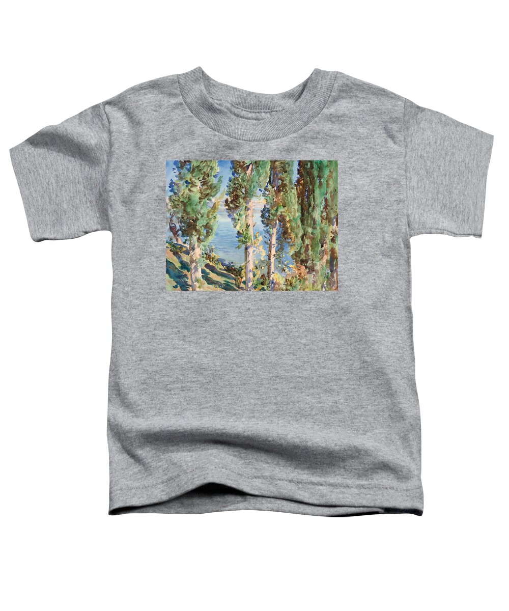 John Singer Sargent Toddler T-Shirt featuring the painting Corfu. Cypresses by John Singer Sargent