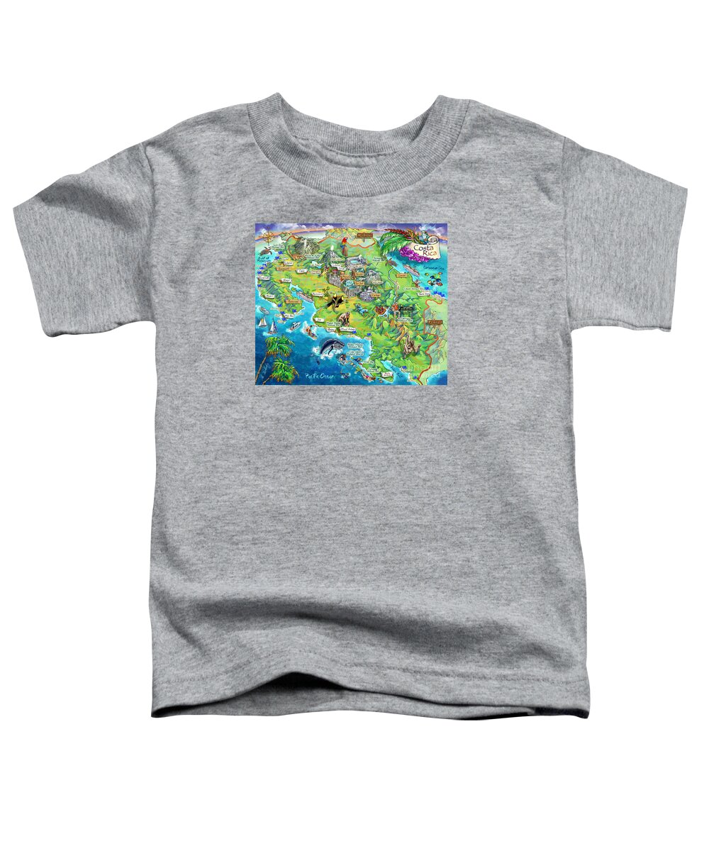 Costa Rica Toddler T-Shirt featuring the painting Costa Rica map illustration by Maria Rabinky