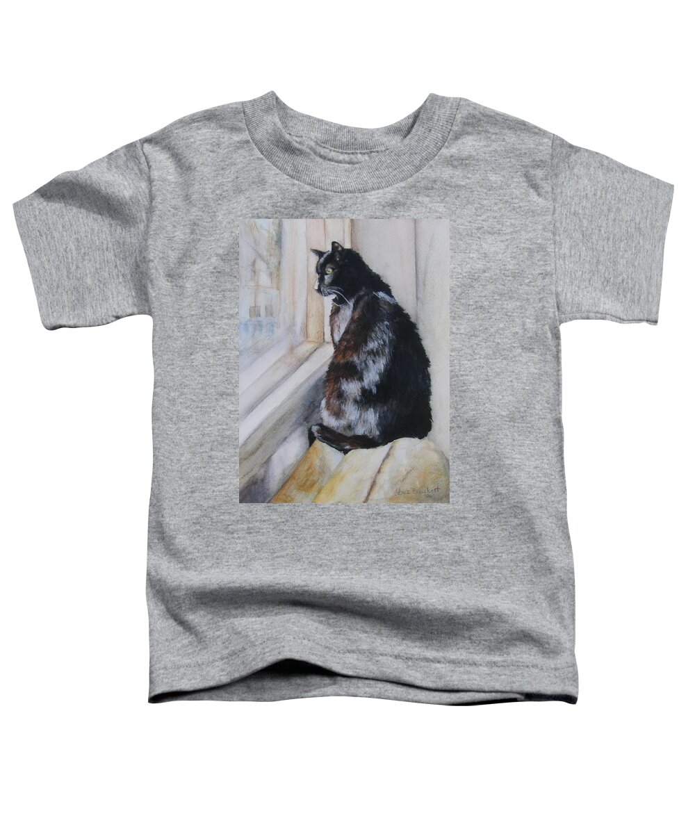Cat Toddler T-Shirt featuring the drawing Couch Potato by Lori Brackett