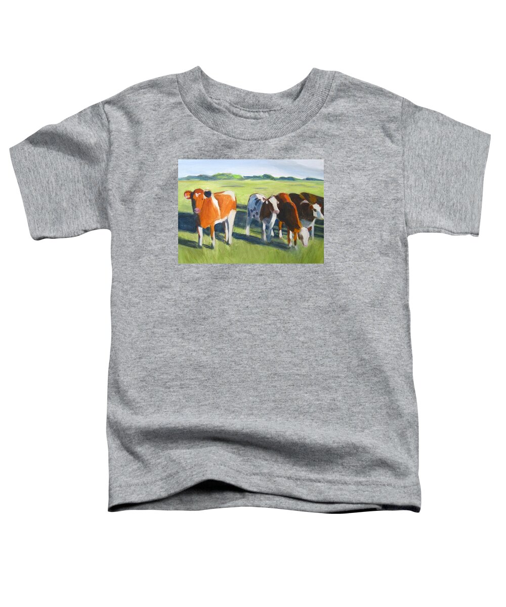 Cow Toddler T-Shirt featuring the painting Happy Cows by Kazumi Whitemoon