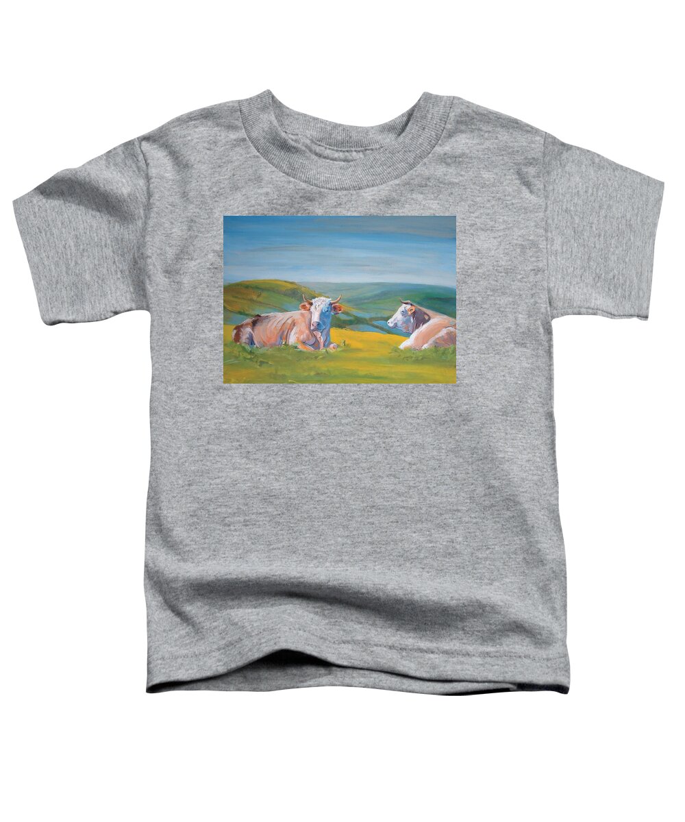 Cows Toddler T-Shirt featuring the painting Cows Lying Down Painting by Mike Jory