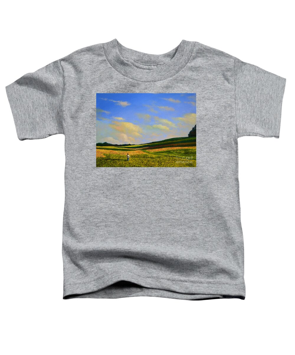 Farm Toddler T-Shirt featuring the painting Crossing the field by Christopher Shellhammer
