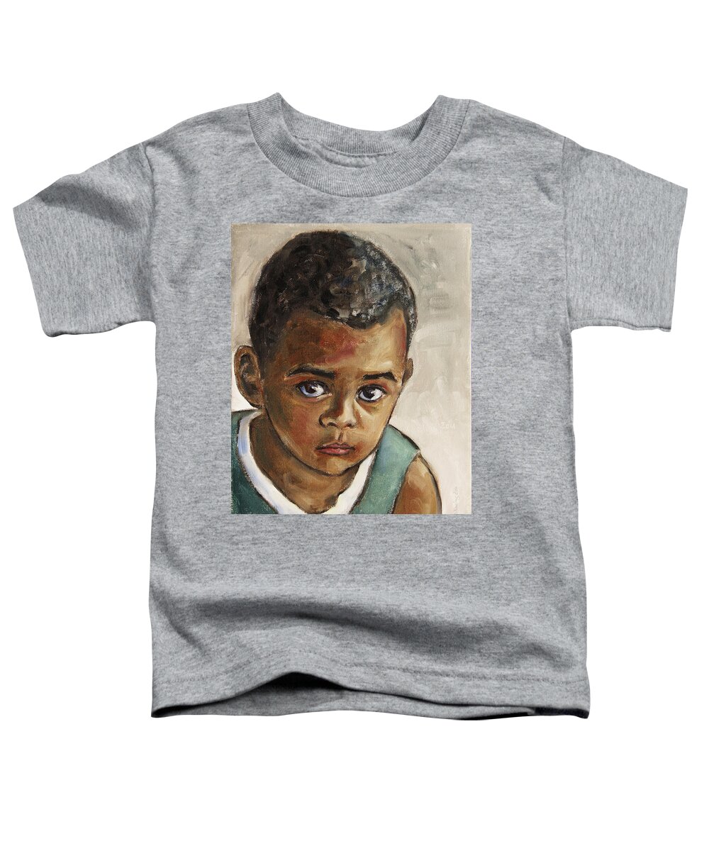 Boy Toddler T-Shirt featuring the painting Curious Little Boy by Xueling Zou