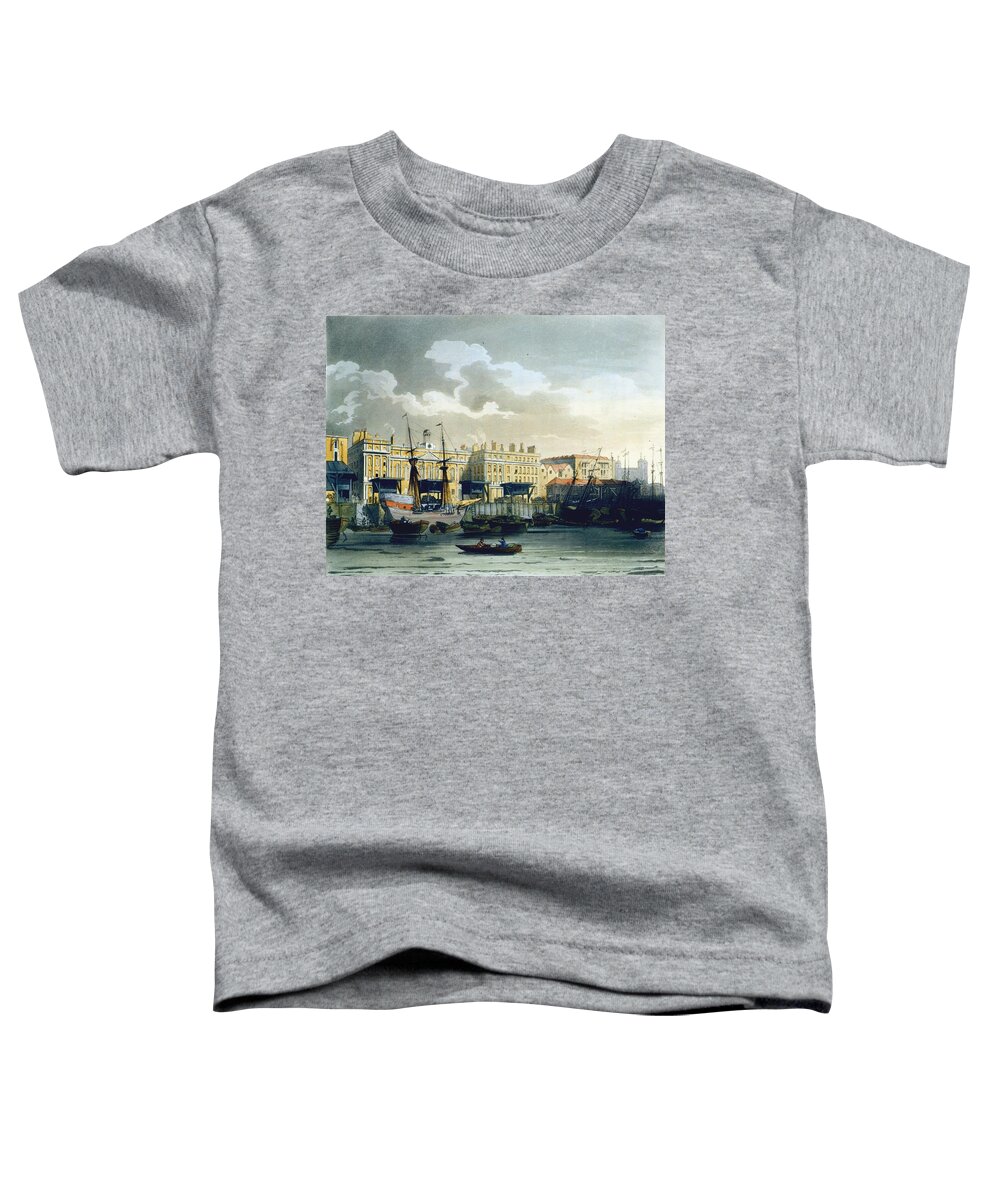 Dock Toddler T-Shirt featuring the drawing Custom House From The River Thames by T. & Pugin, A.C. Rowlandson