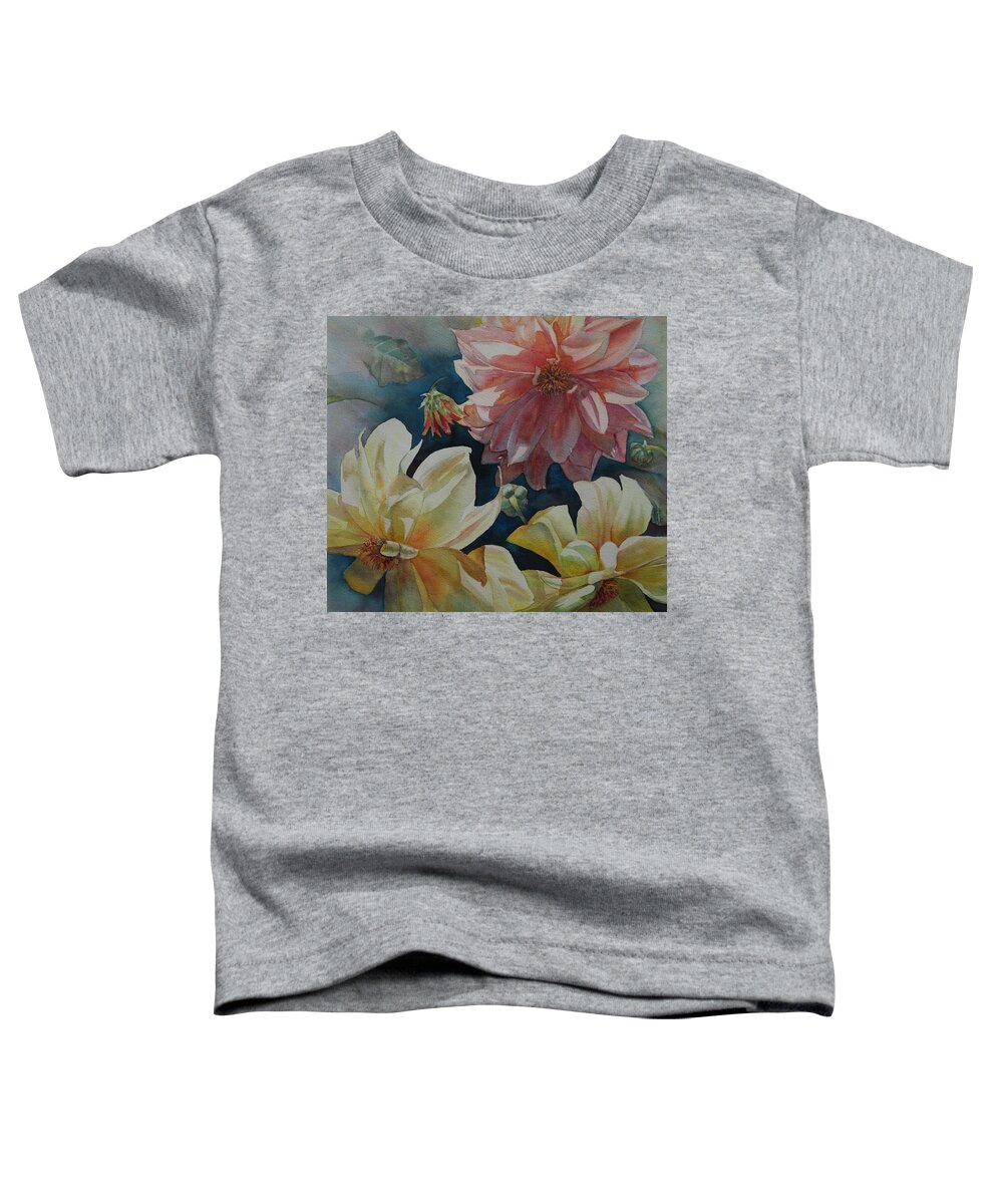 Flowers Toddler T-Shirt featuring the painting Cynthia's Dahlias by Ruth Kamenev