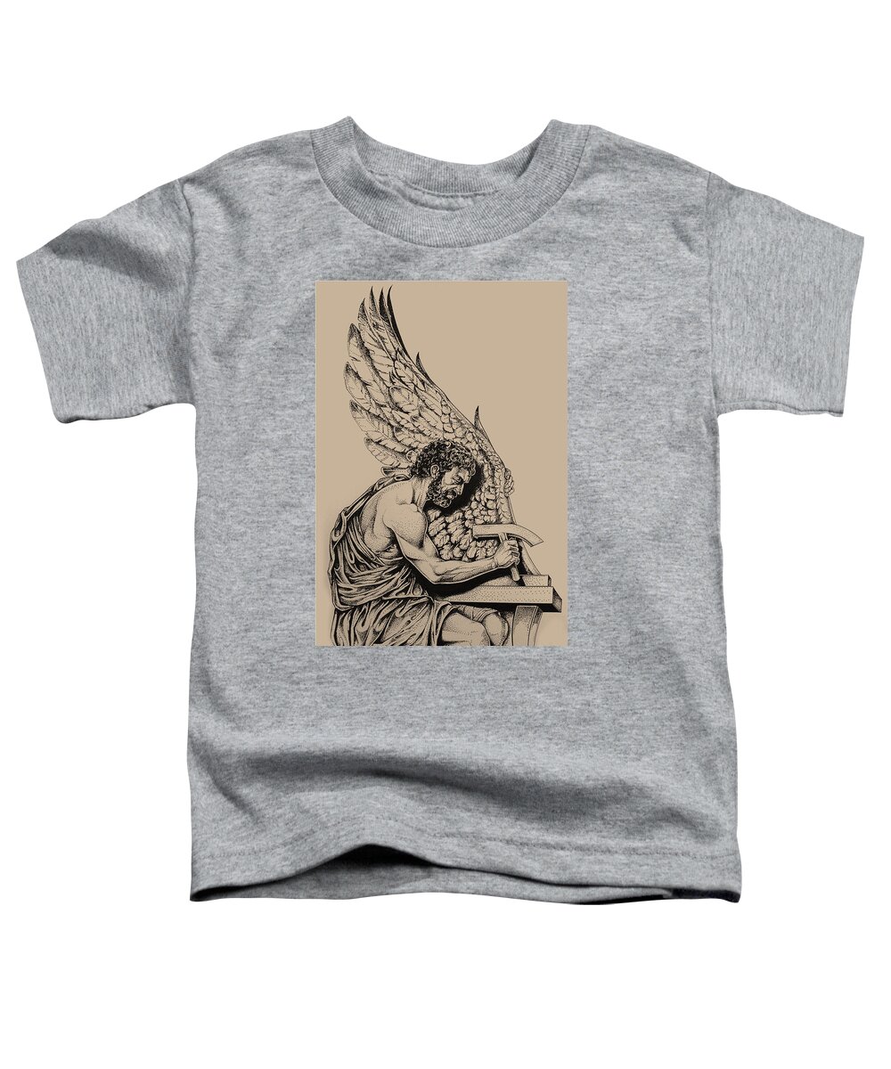 Daedalus Toddler T-Shirt featuring the drawing Daedalus workshop by Derrick Higgins