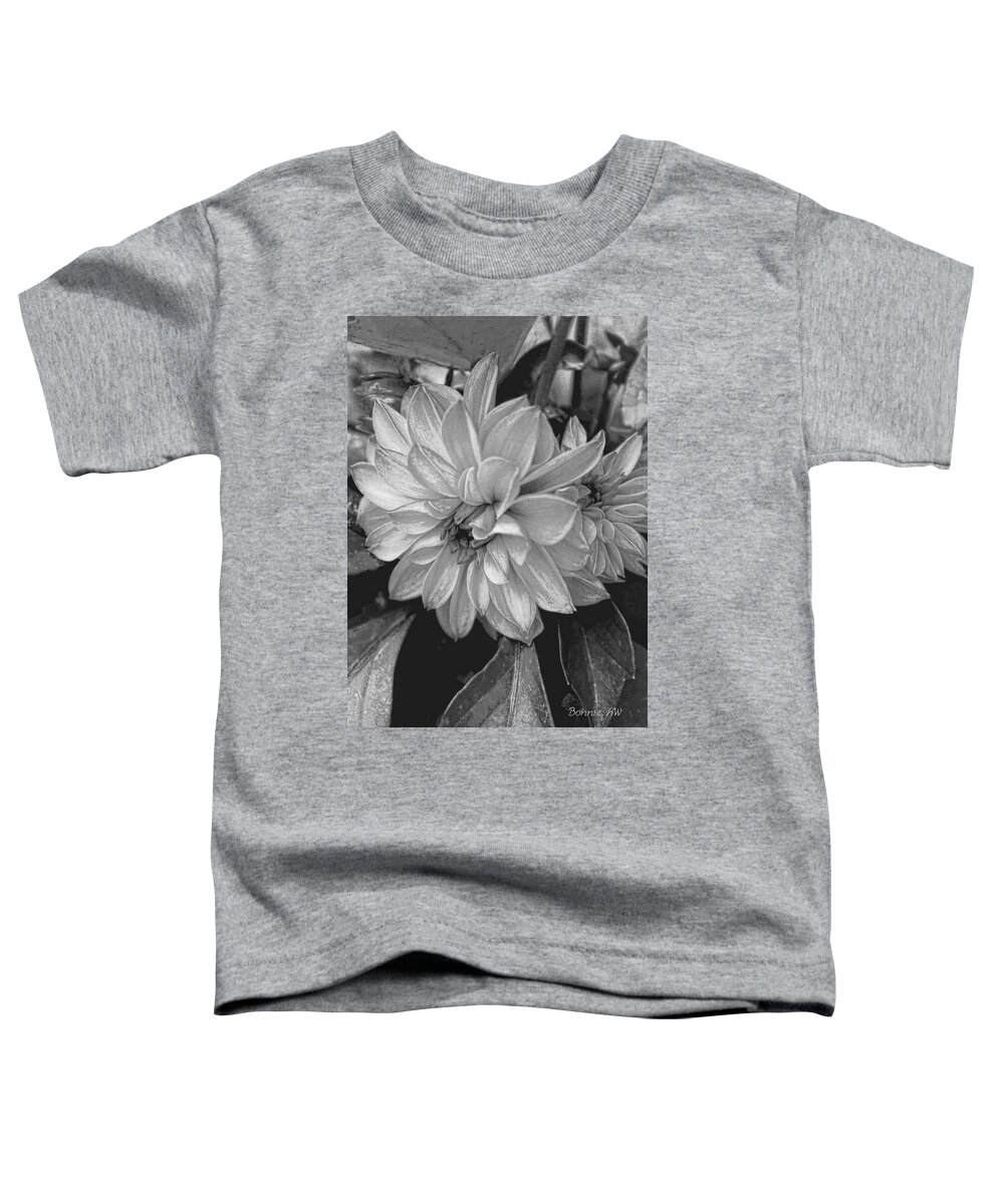 Dahlia Toddler T-Shirt featuring the photograph Dahlia in black and white by Bonnie Willis