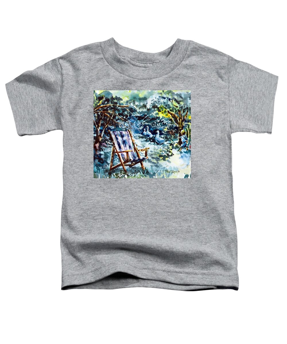 Deckchair Toddler T-Shirt featuring the painting Deckchair in a Summer Garden by Trudi Doyle