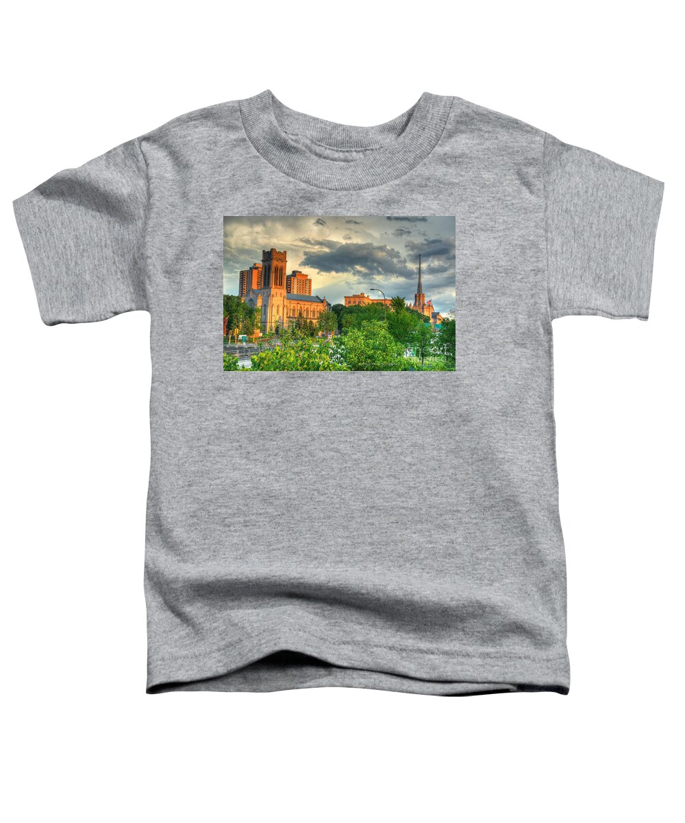 Downtown Minneapolis Toddler T-Shirt featuring the photograph Downtown Minneapolis Skyline Saint Mark's Episcopal Cathedral by Wayne Moran