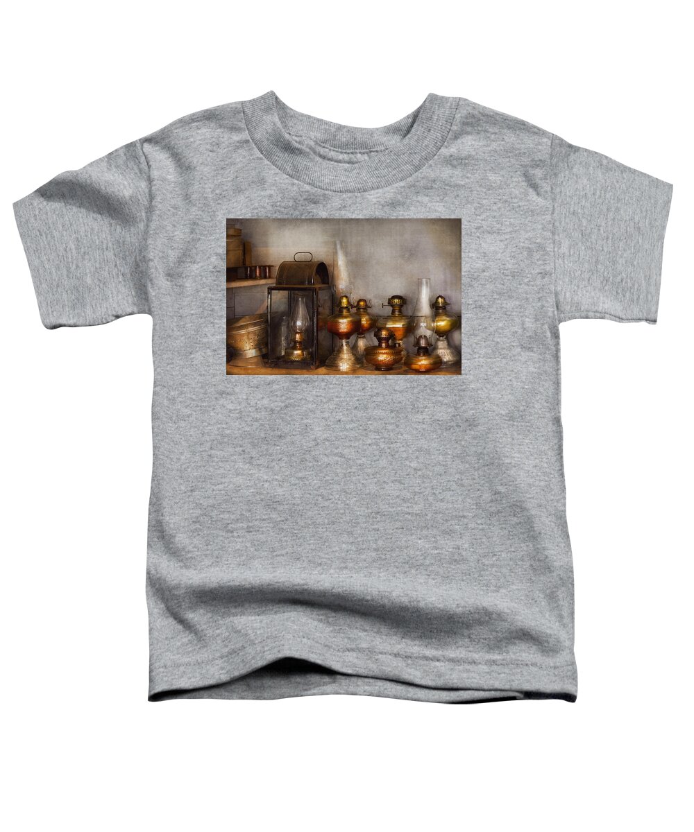 Savad Toddler T-Shirt featuring the photograph Electrician - A collection of oil lanterns by Mike Savad