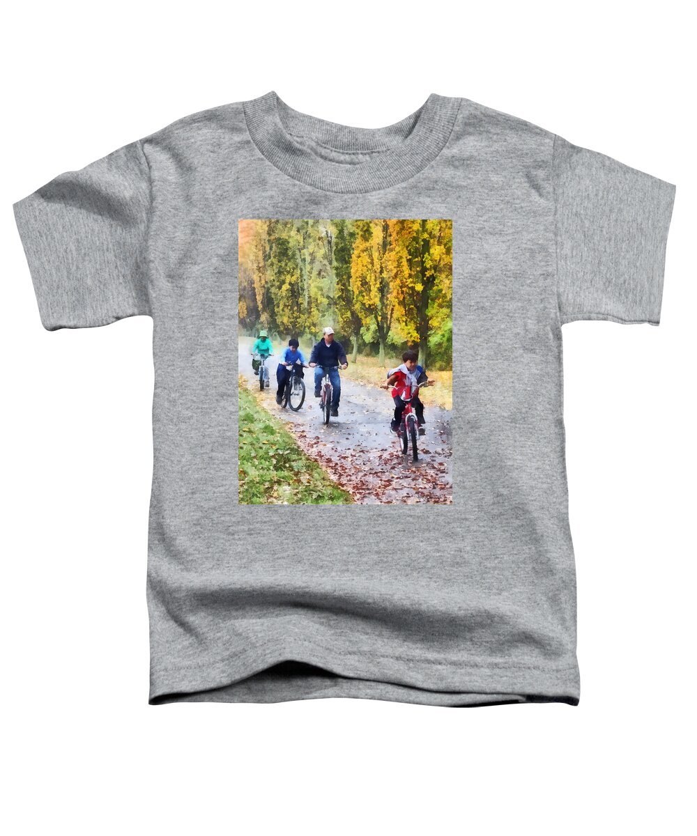 Autumn Toddler T-Shirt featuring the photograph Family Bike Ride by Susan Savad