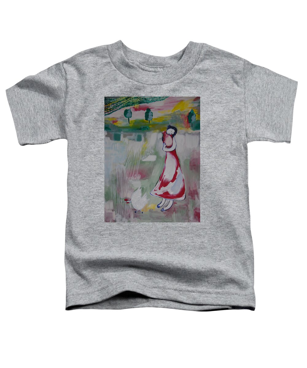 Farmer Girl Toddler T-Shirt featuring the painting Farmer girl by Sima Amid Wewetzer