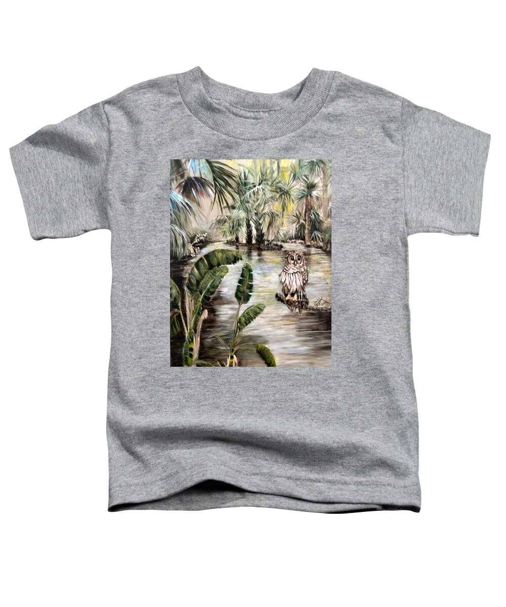 Marsh Toddler T-Shirt featuring the painting Florida's Barred owl by Arlen Avernian - Thorensen