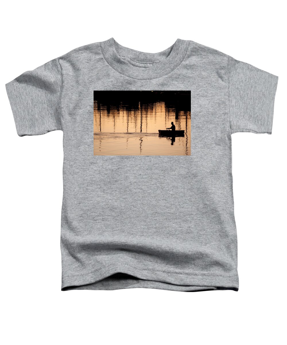 Rowboat At Sunset Toddler T-Shirt featuring the photograph Fluid thoughts by Denise Dube