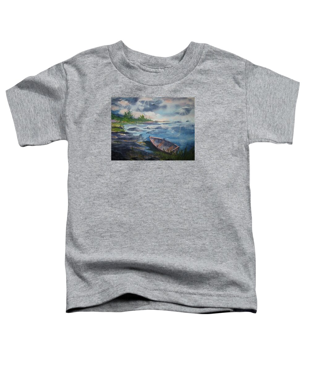 Rowboat Toddler T-Shirt featuring the painting Forgotten Rowboat by Ellen Levinson